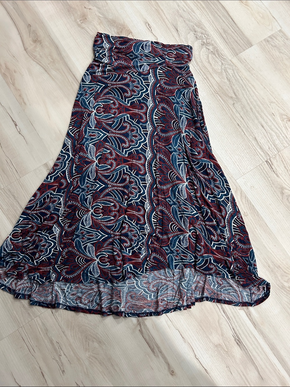 Anthropologie Navy and Burgundy Paisley Maxi Skirt